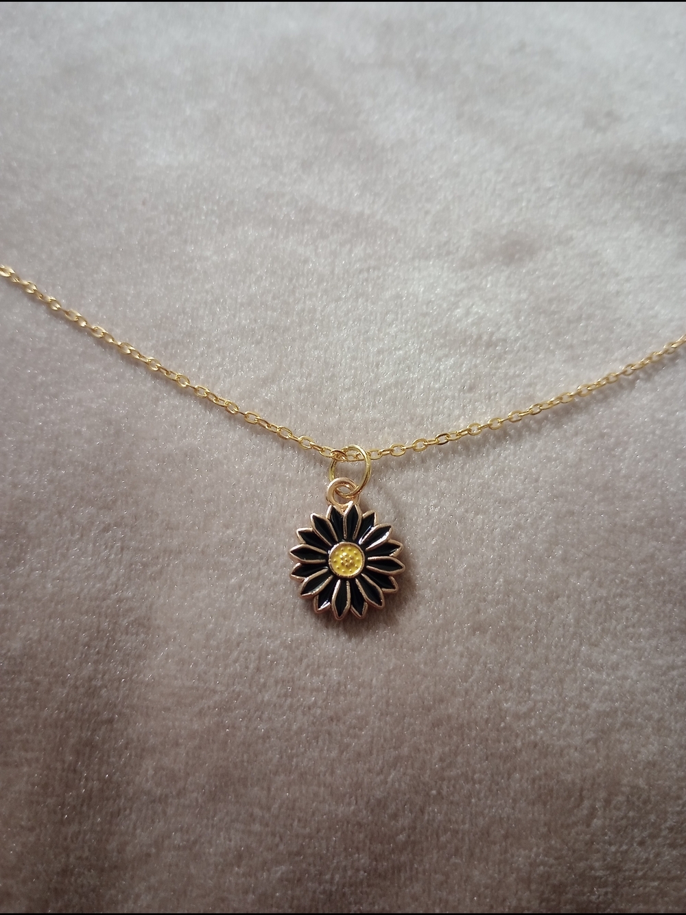 Gold Sunflower Pendant Necklace - Black & Yellow Flower